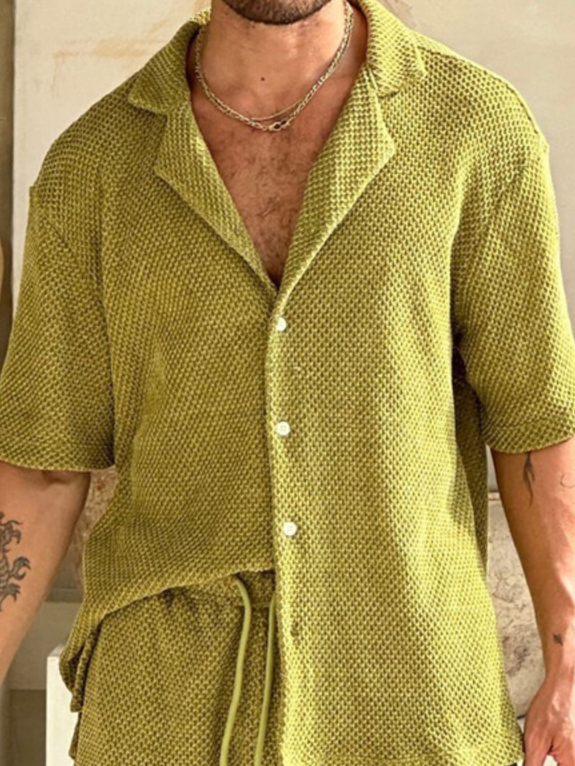 Men's Plus Size Button Down Half Sleeve Top and Shorts Set - Damned Threads